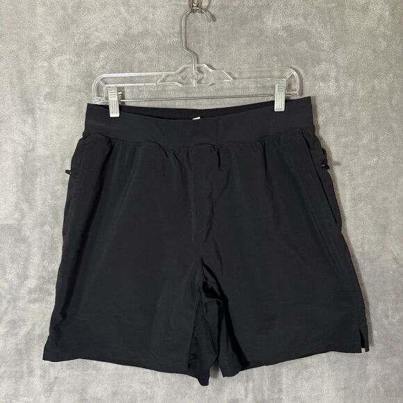 Fabletics Mens Lined Athletic Short Large Solid Black Athletic Gym Run Pull On - Picture 1 of 9